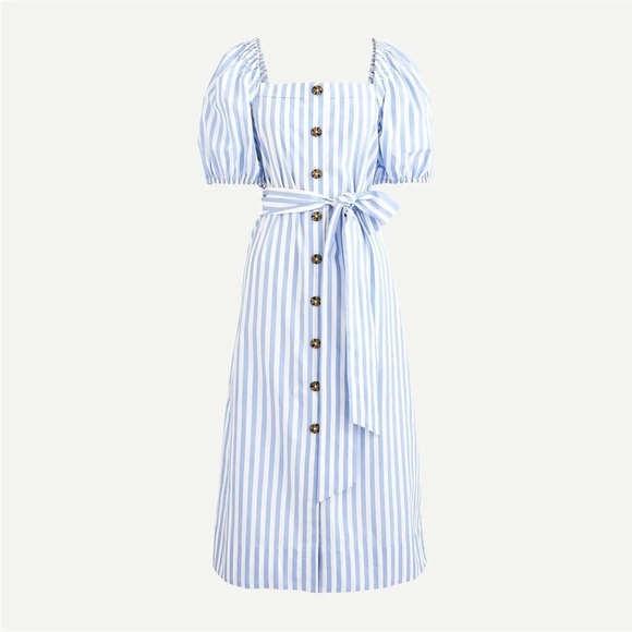 J Crew Cottage White Blue Seascape Stripe Belted Dress in Stripe Sz M NEW - Picture 4 of 12